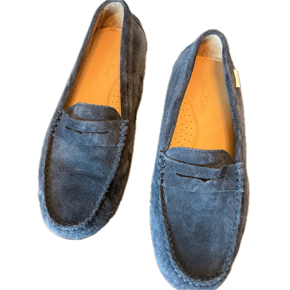 Oliver Cabell Penny Driving Loafer Suede Women 37 Grey Blue Italian Leather Slip